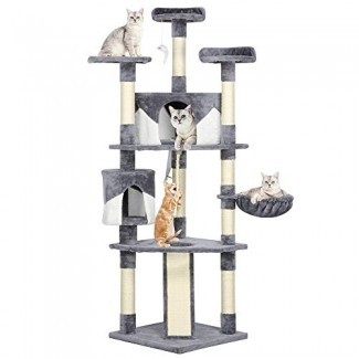  Yaheetech 79 "árboles de gatos de varios niveles con postes para rascar cubiertos de sisal, perchas de felpa y condominios para gatitos, gatos y mascotas (gris y blanco) 