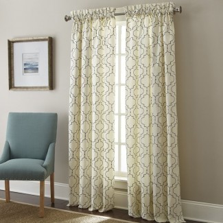  Paneles de cortina de bolsillo con varilla semi-transparente geométrica de ventana bordada Hampton (juego de 2) 