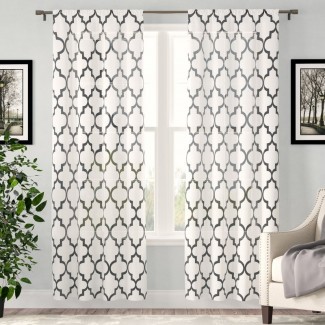  Runyon Geometric Sheer Panel de cortina simple con bolsillo de varilla 