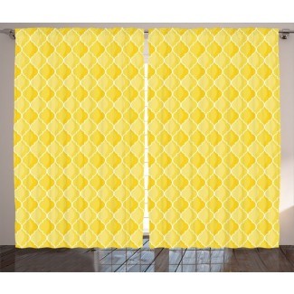  Wightmans Yellow Quatrefoil Marroquí con temática ovalada Geométrica Ombre Patrón Obra gráfica Impresión y texto Varilla semitransparente Paneles de cortina de bolsillo (juego de 2) 