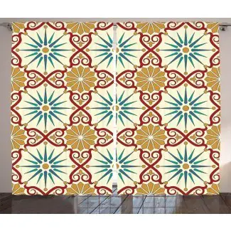  Cote Marroquí Oriental Figuras de arte de geometría sagrada lamica con elementos clásicos de Damasco Imagen gráfica Impresión y texto Varilla semitransparente Paneles de cortina de bolsillo (juego de 2) 