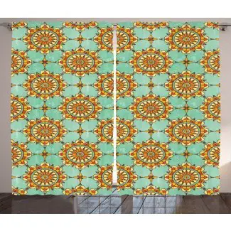 Motivo marroquí abstracto ornamental marroquí en el costado con influencias victorianas de la vieja moda Obra gráfica y texto Paneles de cortina de bolsillo con varilla semitransparente (juego de 2)