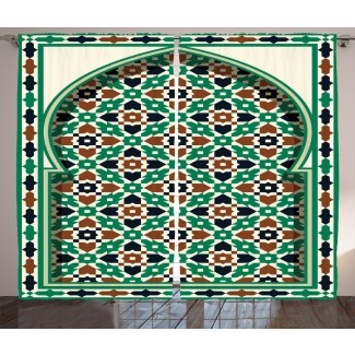  Marroquí de Briawood Marroquí de Oriente Medio con detalles florales medievales Mezquita retro Impresión gráfica y texto Paneles de cortina de bolsillo con varilla semi-transparente (juego de 2) 
