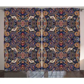  Blumefield Paisley Floretes marroquíes históricos con efectos eslavos Heritage Design Paneles de cortina de bolsillo con varilla semitransparente de diseño gráfico y texto (juego de 2) 