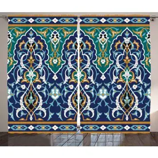  Bissett Marroquí Étnico Embellecido Oriental Figura Pétalos Hippie Vintage Tribal Mosaico Diseño Gráfico Estampado y texto Semi-Sheer Rod Pocket Paneles de cortina (Juego de 2) 