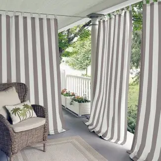  Berklee Panel de cortina individual superior con filtro de luz de rayas a rayas para exteriores 