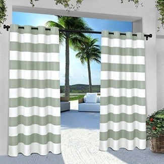  Exclusivo par de cortinas para ventana de interior / exterior a rayas para cabaña con tapa de ojal 