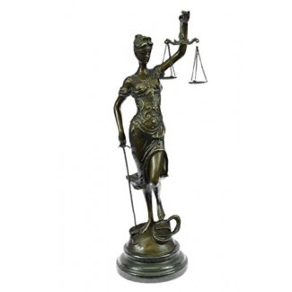  Hecho a mano Escultura de bronce europea Ciego Señora de la justicia Escalas Abogado Abogado Oficina de abogados Estatua de bronce -3X-SA-257-Decoración Regalo coleccionable 