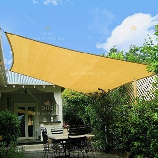  diig Sun Shade Sail Rectangle 8 'x 10', 95% UV Block 185 g / m² Tela de sombra resistente, a prueba de sol a prueba de viento Toldo de sombrilla durante 3 años usado al aire libre, color arena 