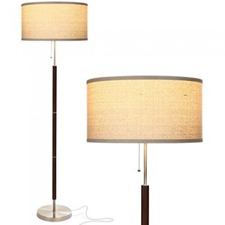  Brightech Carter LED Mid Century Modern, lámpara de pie - Lámpara de pie para sala de estar contemporánea - Poste alto, lámpara de pantalla de tambor con acabado en madera de nogal 
