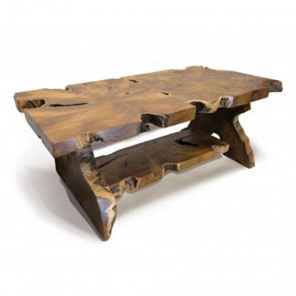  Mesa de centro de madera flotante Teca Root rectangular con repisa ... 