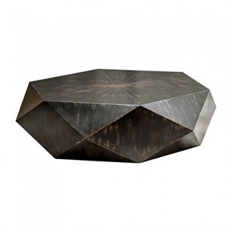  My Swanky Home - Mesa de centro grande y redonda de madera facetada | Modern Geometric Block Solid 