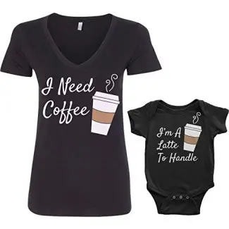  Threadrock Coffee & Latte Infant Body & T-Shirt Set de camiseta con cuello en v para mujer 