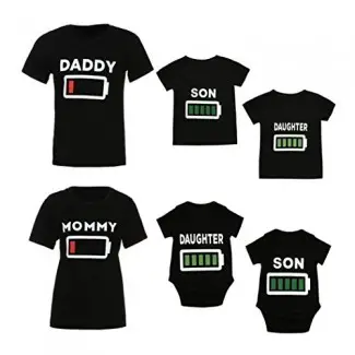  Jinjiu Family Matching Clothes, Women Men Son Daughter Family Outfits Short Sleeve Letter Print Summer Tops T-Shirt 
