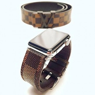  Correas hechas a mano de cuero de becerro Premium Band Gunny Straps - Louis Vuitton Ebene para Apple Watch 42mm 