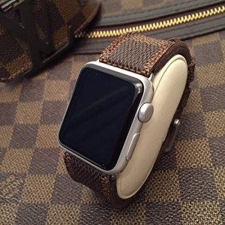  Correa de reloj de cuero de ternera premium hecha a mano personalizada - Louis Vuitton Ebene Sin logotipo para Apple Watch 42mm 