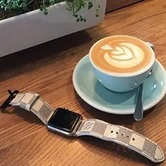  Correas de yute con correa de reloj de cuero de ternera premium hechas a mano a medida - Louis Vuitton Azur para Apple Watch 42mm 