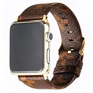  Correa de reloj GOKE Brown Flower LV con correa de reloj de cuero vegano de lujo PU, compatible con Apple Watch Series 3 2 1 de 38 mm 