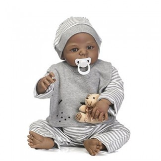  Reborn Baby Dolls African American Boy Cuerpo de silicona completo 22 "Muñeca negra realista Muñeca de juguete lavable hecha a mano 