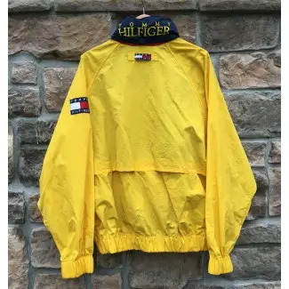  Chaqueta con parche de la bandera Tommy Hilfiger de los 90, color amarillo / azul marino, talla XL ... 