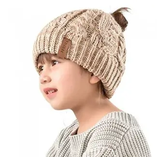  Sombreros de invierno para niñas Gorro de cola de caballo Gorro de punto para niñas pequeñas Moño desordenado, edad 3-12 años 
