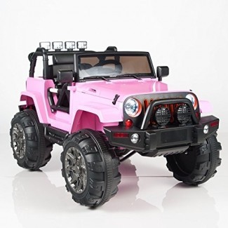  Kids 12V, con batería, en un Jeep Truck con ruedas grandes RC / control remoto, rosa 