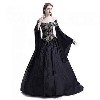  D-RoseBlooming Black Vintage Renaissance Wedding Dress Vestidos de baile góticos victorianos 