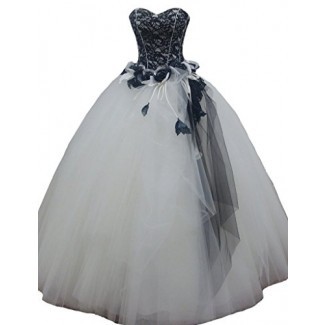  Kivary Long Gothic White and Black Lace Beaded Prom Gowns Vestidos de novia 