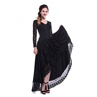  Vestido de fiesta asimétrico de encaje floral vintage gótico negro pinnacle para mujer 