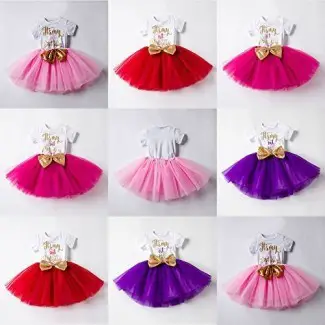  IBTOM CASTLE Baby Girls Newborn It's My 1st / 2nd Birthday Cake Smash Shinny Printed Sequin Bow Tutu Princess Dress 