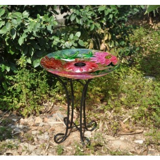  Floral Glass Hummingbird Solar Birdbath con soporte 