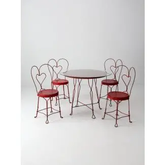  conjunto de mesa de heladería vintage con 4 sillas rojas 