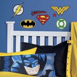  RoomMates RMK2749SCS DC Superhero Logos Peel & Stick Wall Decals, 16 Count 