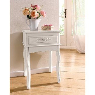  Mesa consola de madera Shabby Chic de color blanco antiguo con capullos de rosa SKU del producto: HD221568 