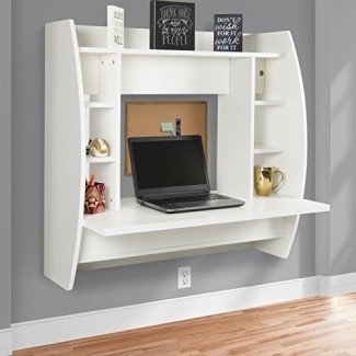  Best Choice Products Escritorio de computadora flotante de montaje en pared con estantes de almacenamiento Estación de trabajo doméstica - Blanco 