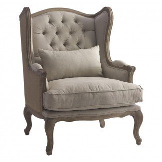  Berger French Country Linen Button Tufted Wing Back Arm ... 
