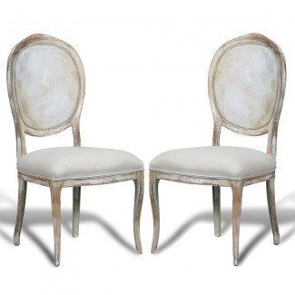  French Country Cane Round Back Chairs - blanco desgastado 