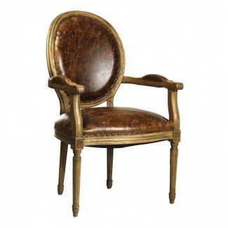  French Country Louis XVI Oval Back Leather Dining Arm ... 