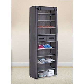  Estante para zapatos gris de 10 niveles con cubierta a prueba de polvo Armario Organizador de gabinete para almacenamiento de zapatos 