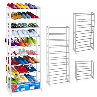  Estante para zapatos Keland de 10 niveles, organizador de zapatos independiente de 30 pares / estante / gabinete de almacenamiento en torre, se puede ensamblar en 4 niveles, 7 niveles o 10 niveles, blanco 