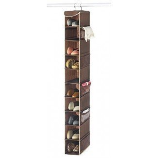  Organizador de zapatos colgantes de 10 estantes Zober, soporte para zapatos para armario - 10 bolsillos de malla para accesorios - polipropileno transpirable, Java - 5 ½ "x 10 ½" x 54 "