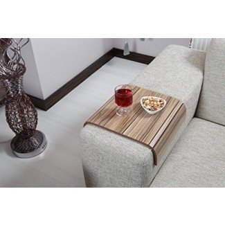  Mesa de bandeja de sofá (nogal europeo V2), mesa de brazo de sofá, mesa de sofá, organizador de bandeja de reposabrazos, mesa de sofá lateral, Coffee Tea Tray, Tv Tray Table, Wood Gifts 