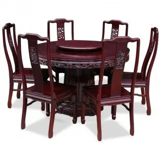  Mesa de comedor redonda de diseño Rosewood Dragon de 48 pulgadas con 6 sillas 
