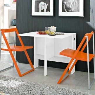  Mesa de ahorro de espacio en blanco y sillas plegables naranjas ... 