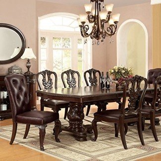  Furniture of America Berkshire Double Pedestal Dining Table - Brown Cherry 