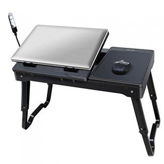  Mesa portátil portátil multifuncional iMounTEK (almohadilla de enfriamiento interno, lámpara de escritorio LED, concentrador USB de 4 puertos incorporado, soporte para escritorio de regazo, alfombrilla de ratón, cómoda, compatible con cama / sofá / silla) - Negro 