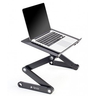  Portátil ajustable de aluminio Soporte para computadora portátil / Escritorio / Mesa Portátil Macbook TV ergonómica Cama Bandeja de cama de pie Sentado - Negro 