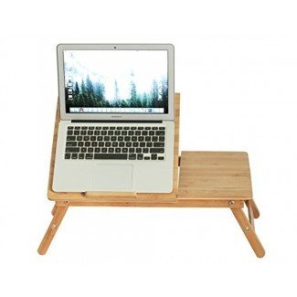  Bandeja de servicio para cama de escritorio para computadora portátil Mesa de desayuno ajustable de bambú plegable portátil con cajón Por BAMBUROBA 