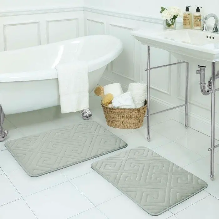 Light Grey Microfiber Rectangle Small Premium Micro Plush Memory Foam Bath Mat Alfombrilla de baño de espuma de memoria de microfibra gris claro pequeña Premium Premium Micro felpa