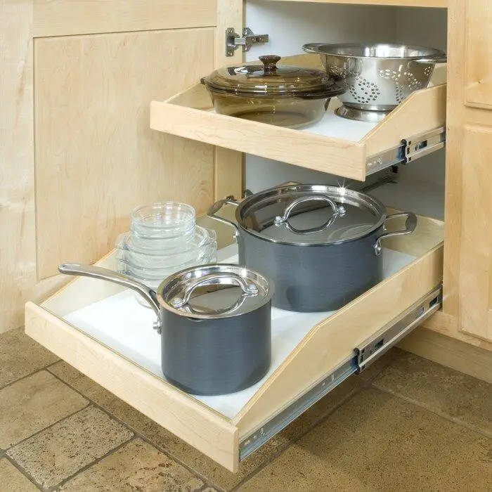 Manufactured Wood Slide-A-Shelf Made-To-Fit Standard Slide-Out Shelf Estantería de madera fabricada A Estantería hecha a medida Estantería deslizante estándar
